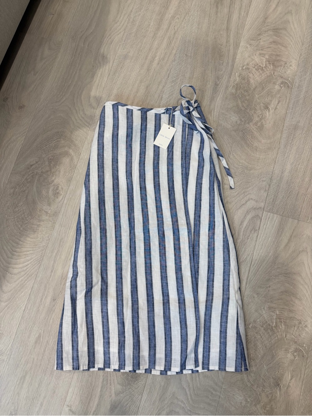 Aritzia Blue and White Vertical Stripe Wrap Midi Skirt